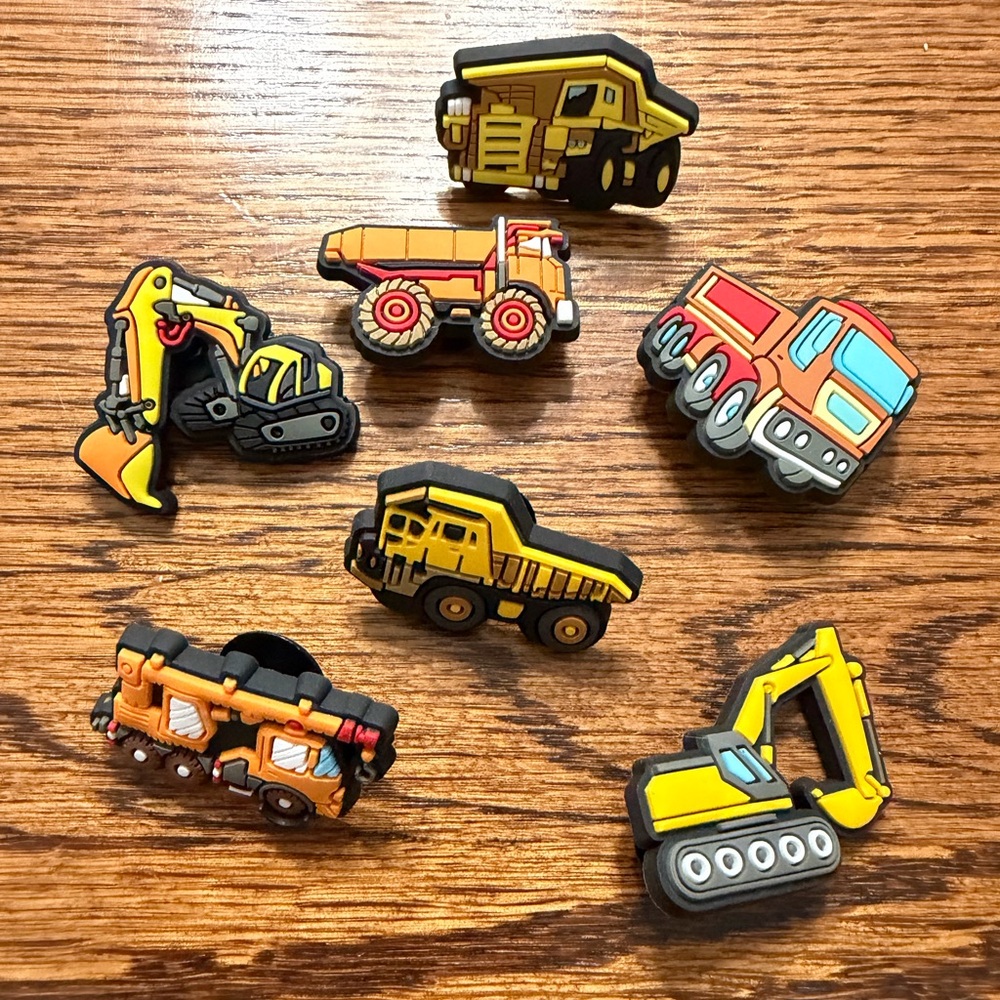 Shoe Charms Toddler Baby Boy Construction Vehicles Trucks Set Of 7 Charms